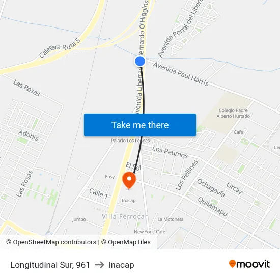 Longitudinal Sur, 961 to Inacap map