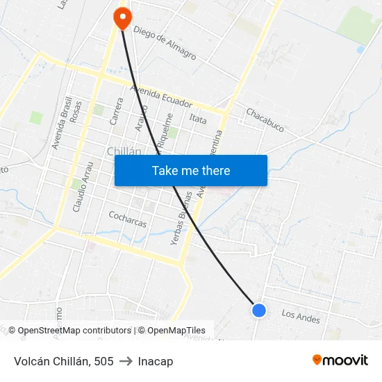 Volcán Chillán, 505 to Inacap map