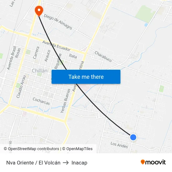 Nva Oriente / El Volcán to Inacap map