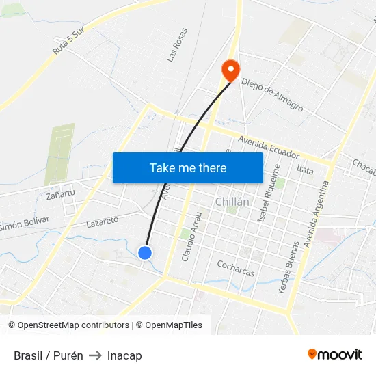 Brasil / Purén to Inacap map