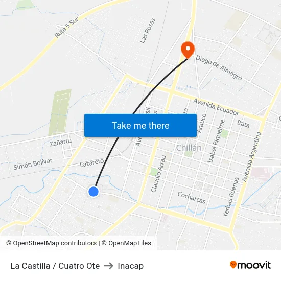 La Castilla / Cuatro Ote to Inacap map