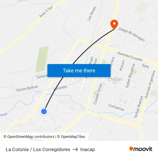 La Colonia / Los Corregidores to Inacap map
