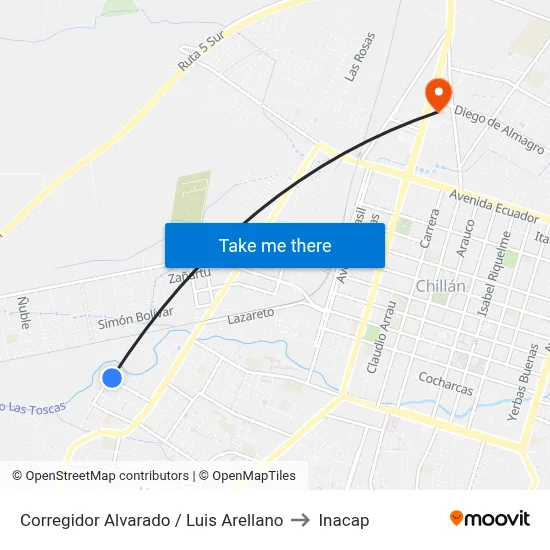 Corregidor Alvarado / Luis Arellano to Inacap map