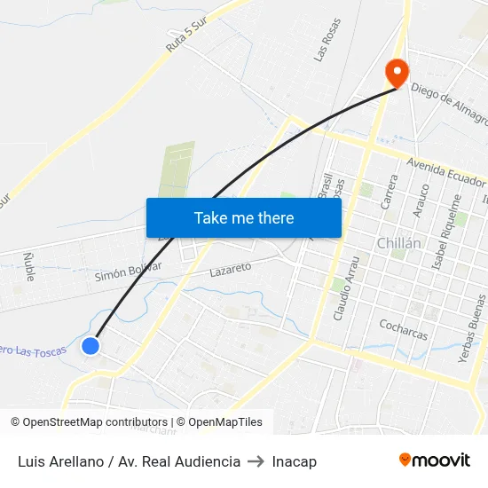 Luis Arellano / Av. Real Audiencia to Inacap map