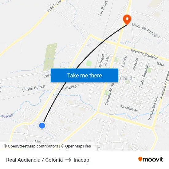 Real Audiencia / Colonia to Inacap map