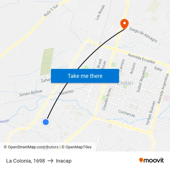 La Colonia, 1698 to Inacap map