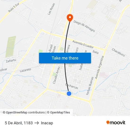 5 De Abril, 1183 to Inacap map