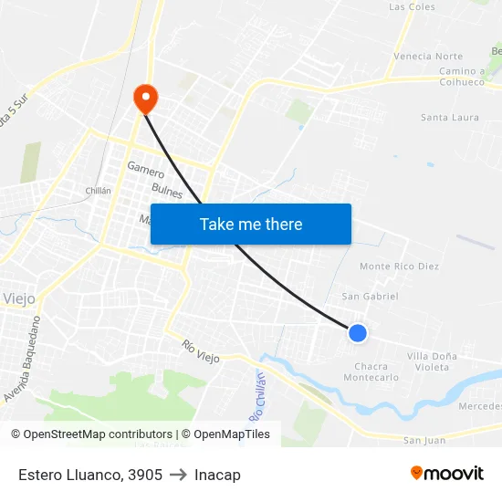 Estero Lluanco, 3905 to Inacap map