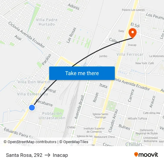 Santa Rosa, 292 to Inacap map