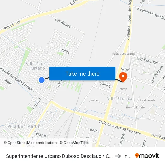 Superintendente Urbano Dubosc Desclaux / Comandante Jorge Lama Lama / to Inacap map