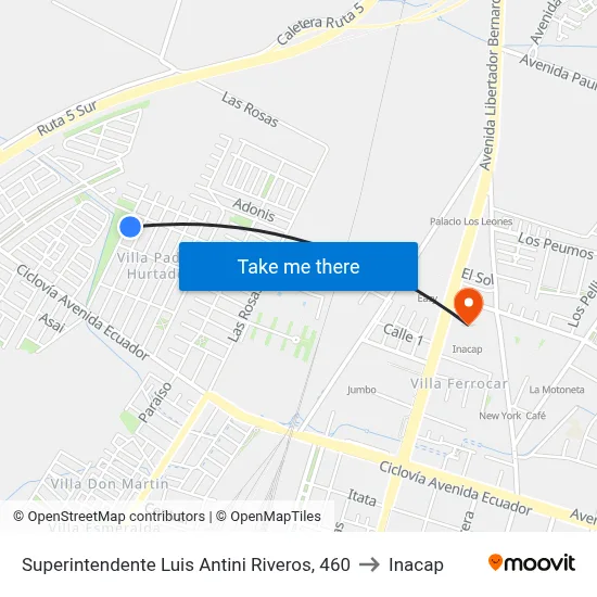 Superintendente Luis Antini Riveros, 460 to Inacap map