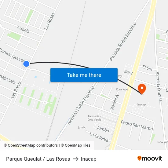 Parque Queulat / Las Rosas to Inacap map