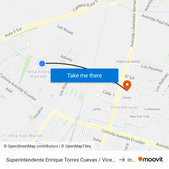 Superintendente Enrique Torres Cuevas / Vicesuperintendente Rafael Bahamondes Aldana to Inacap map