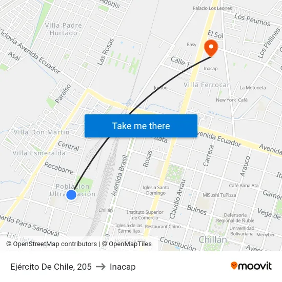 Ejército De Chile, 205 to Inacap map