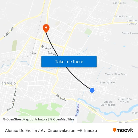 Alonso De Ercilla / Av. Circunvalación to Inacap map