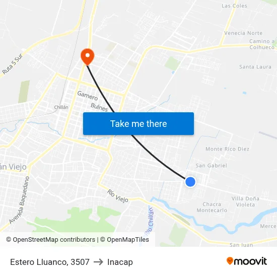 Estero Lluanco, 3507 to Inacap map