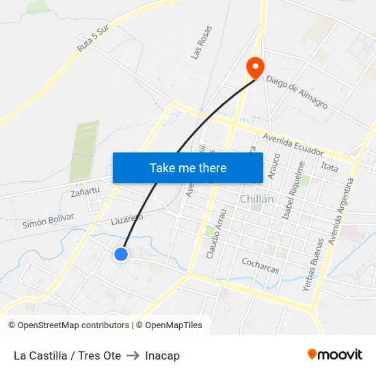 La Castilla / Tres Ote to Inacap map