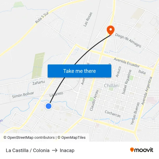 La Castilla / Colonia to Inacap map