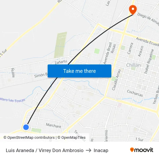 Luis Araneda / Virrey Don Ambrosio to Inacap map