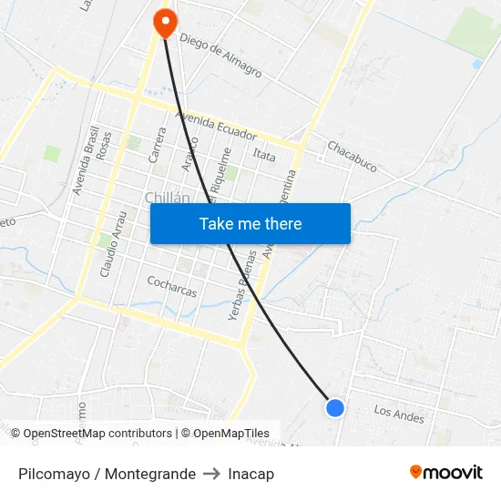 Pilcomayo / Montegrande to Inacap map