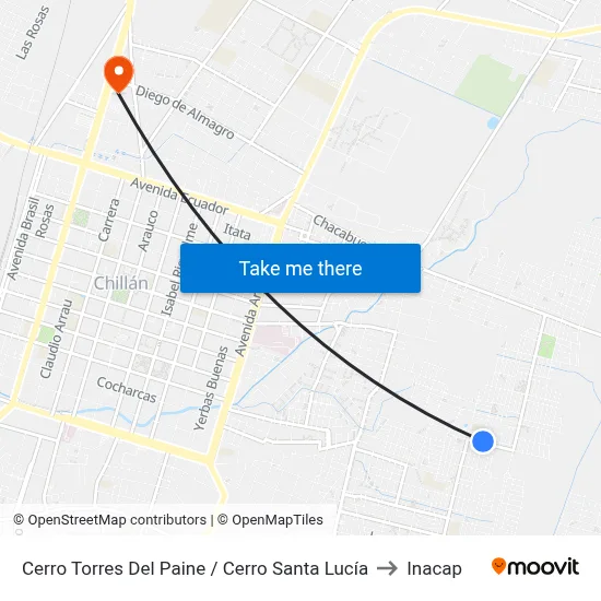 Cerro Torres Del Paine / Cerro Santa Lucía to Inacap map