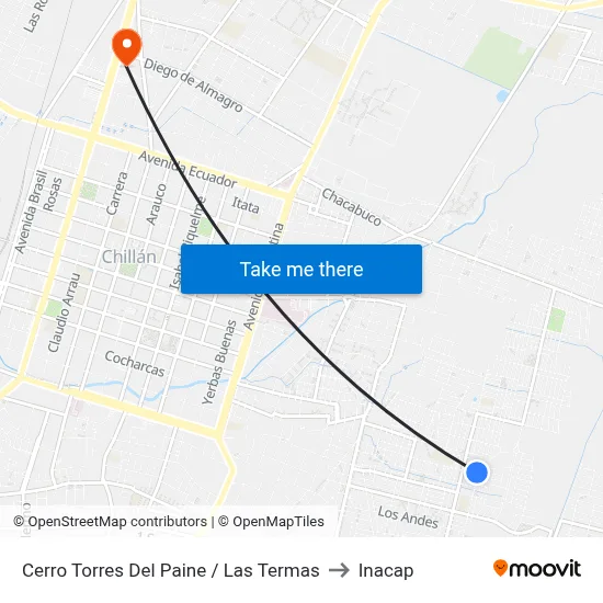 Cerro Torres Del Paine / Las Termas to Inacap map