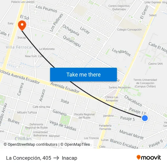 La Concepción, 405 to Inacap map