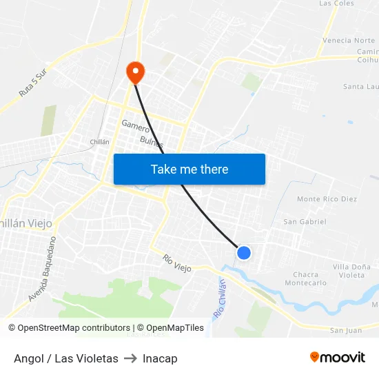 Angol / Las Violetas to Inacap map