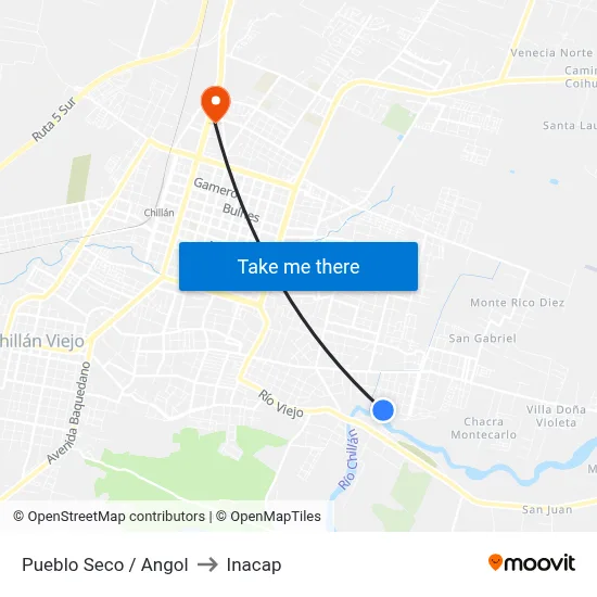 Pueblo Seco / Angol to Inacap map