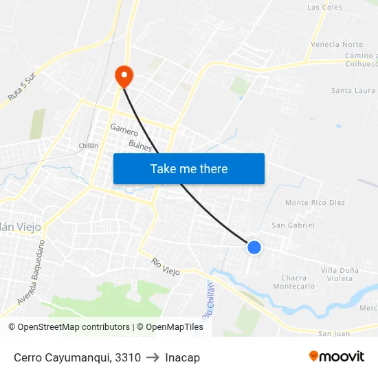Cerro Cayumanqui, 3310 to Inacap map
