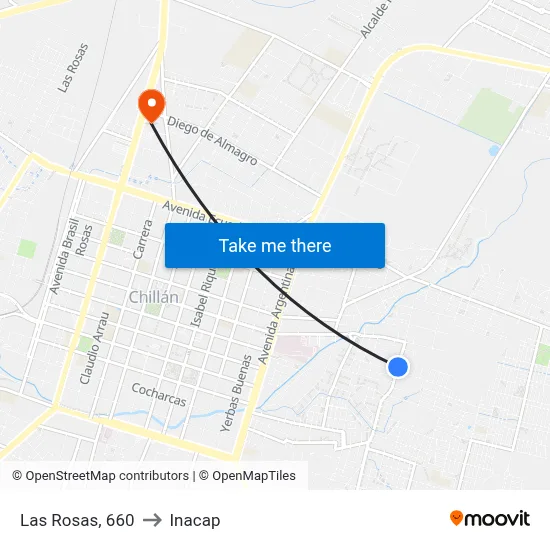 Las Rosas, 660 to Inacap map