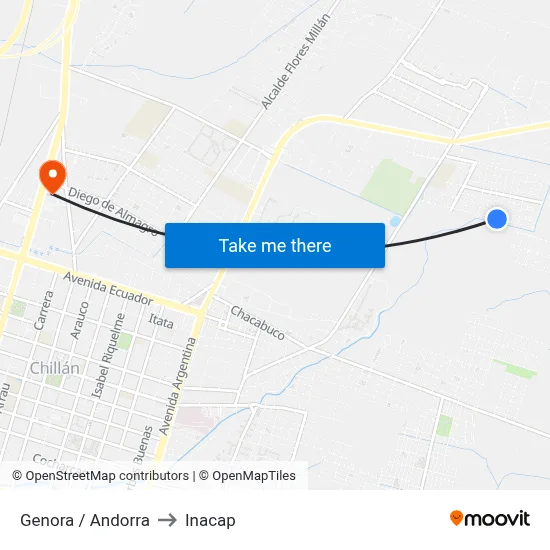 Genora / Andorra to Inacap map