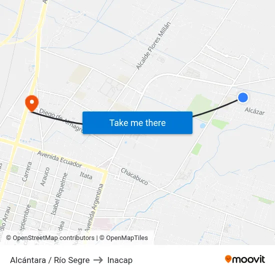 Alcántara / Río Segre to Inacap map