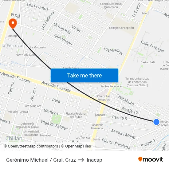 Gerónimo Michael / Gral. Cruz to Inacap map