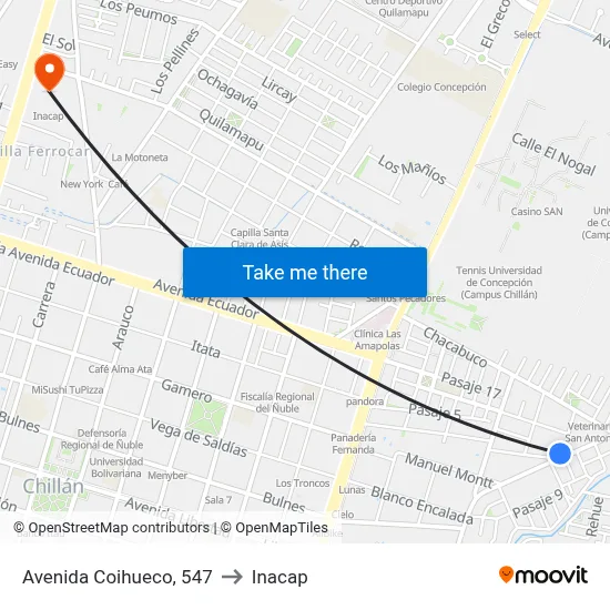 Avenida Coihueco, 547 to Inacap map