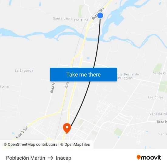 Población Martín to Inacap map