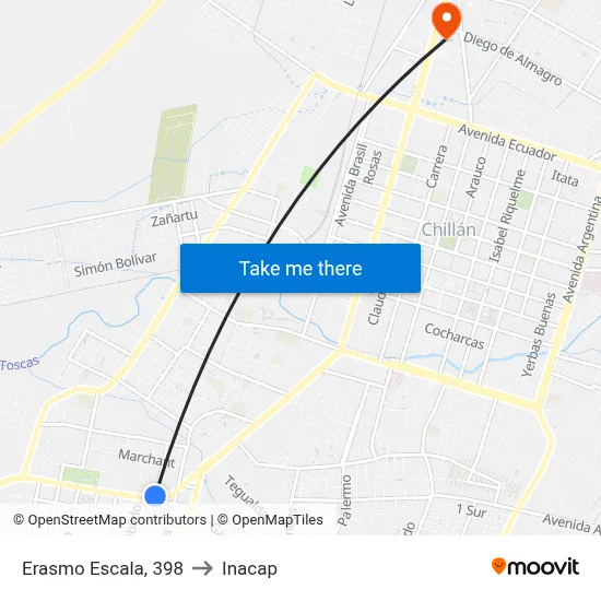 Erasmo Escala, 398 to Inacap map