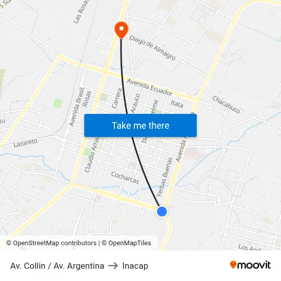 Av. Collin / Av. Argentina to Inacap map