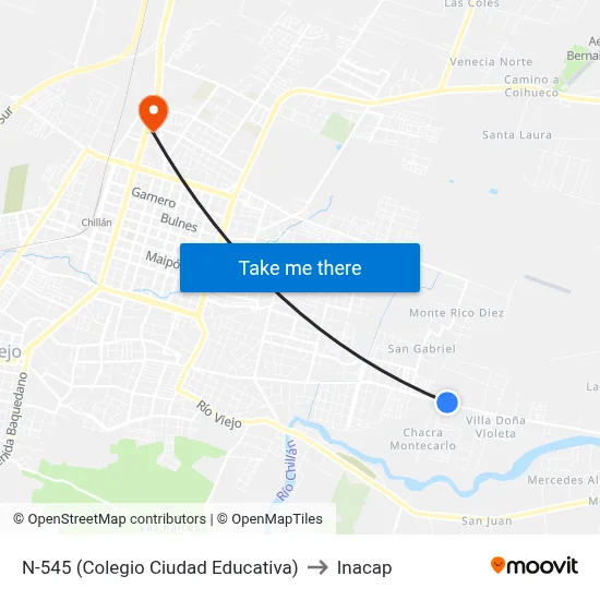 N-545 (Colegio Ciudad Educativa) to Inacap map