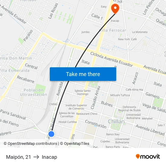 Maipón, 21 to Inacap map