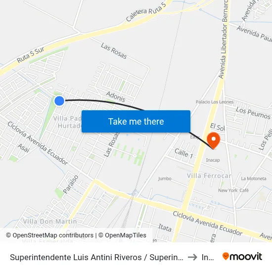 Superintendente Luis Antini Riveros / Superintendente Enrique Torres to Inacap map