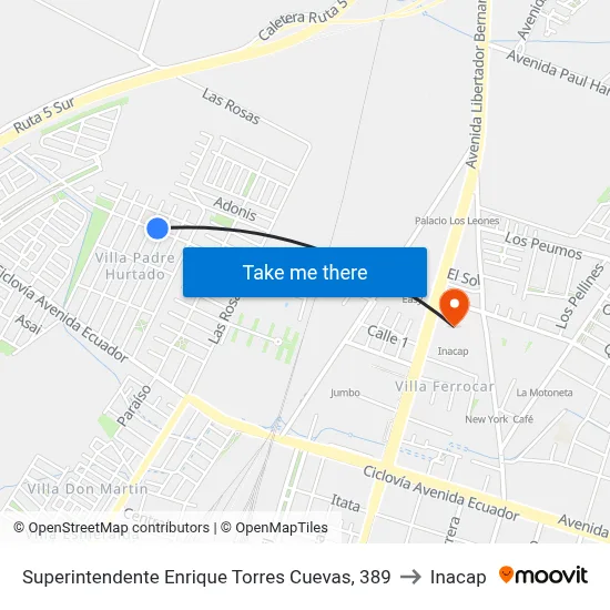 Superintendente Enrique Torres Cuevas, 389 to Inacap map