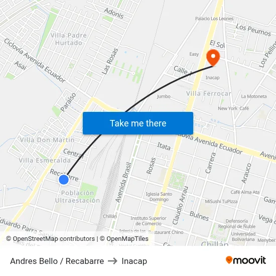 Andres Bello / Recabarre to Inacap map