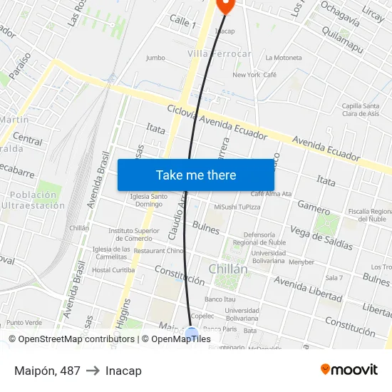 Maipón, 487 to Inacap map