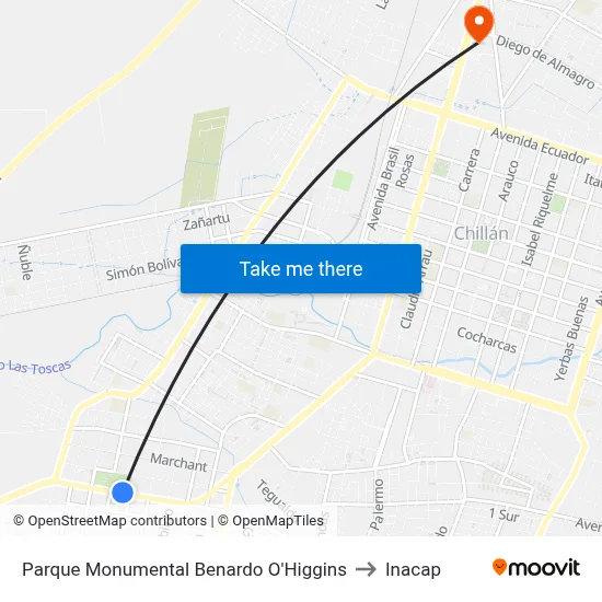 Parque Monumental Benardo O'Higgins to Inacap map