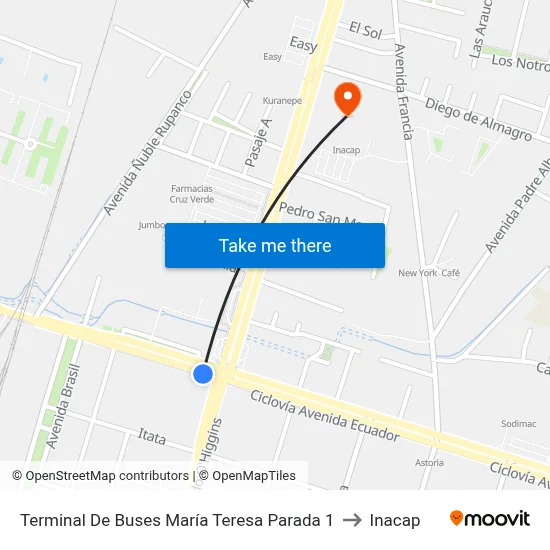Terminal De Buses María Teresa Parada 1 to Inacap map