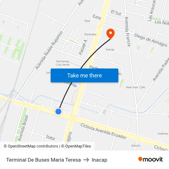 Terminal De Buses María Teresa to Inacap map