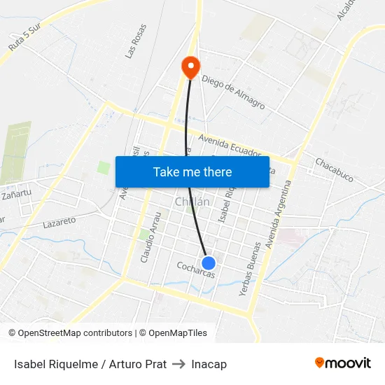 Isabel Riquelme / Arturo Prat to Inacap map