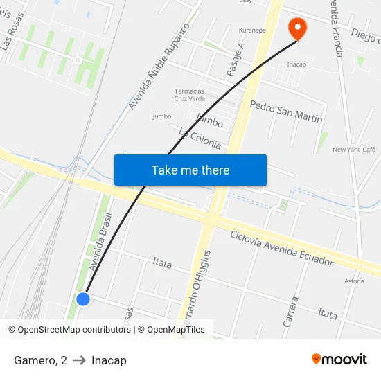 Gamero, 2 to Inacap map