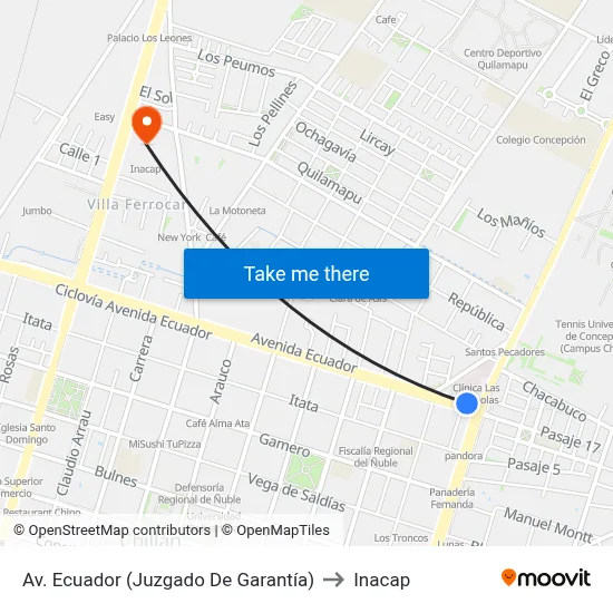 Av. Ecuador (Juzgado De Garantía) to Inacap map